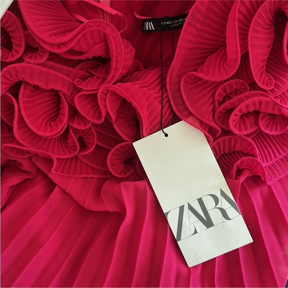 NWT Zara Ruffle Strapless Pleated Mini Dress - Picture 11 of 13